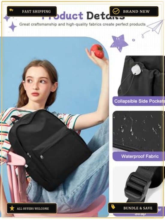 Water-Resistant Nylon Backpack with 14 Laptop Sleeve for School College Commute